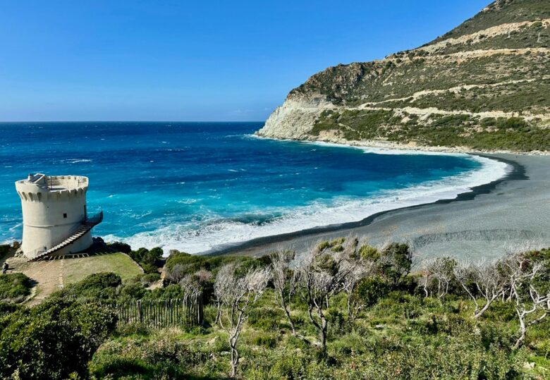 Corsica coastline with blue sea and rocky cliffs